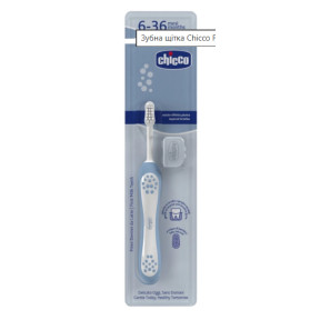 Детская зубная щётка Chicco для первых зубов 6–36 мес., голубая